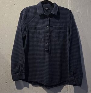 Madewell Navy Green Plaid Popover Shirt